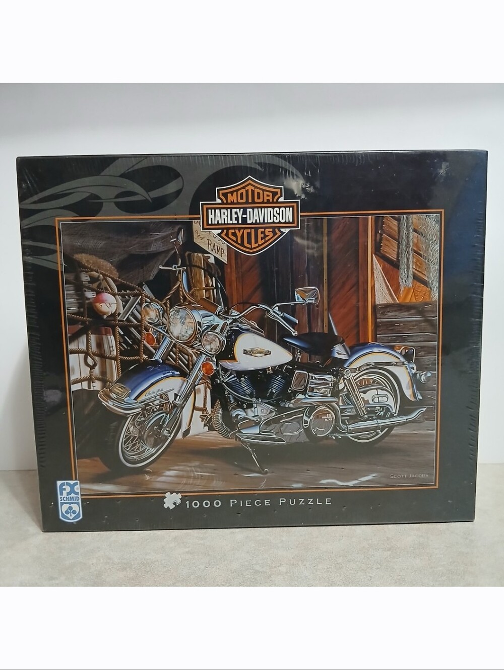 Harley Davidson 1000 Piece Puzzle Catch of Day Scott Jacobs Motorcycle 27"x20"